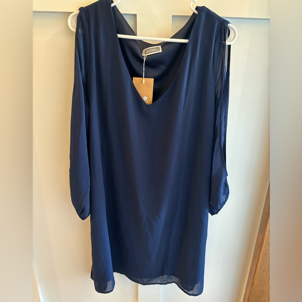 Sky Velvet 3/4 Sleeve Chiffon Short Party Dress XXL